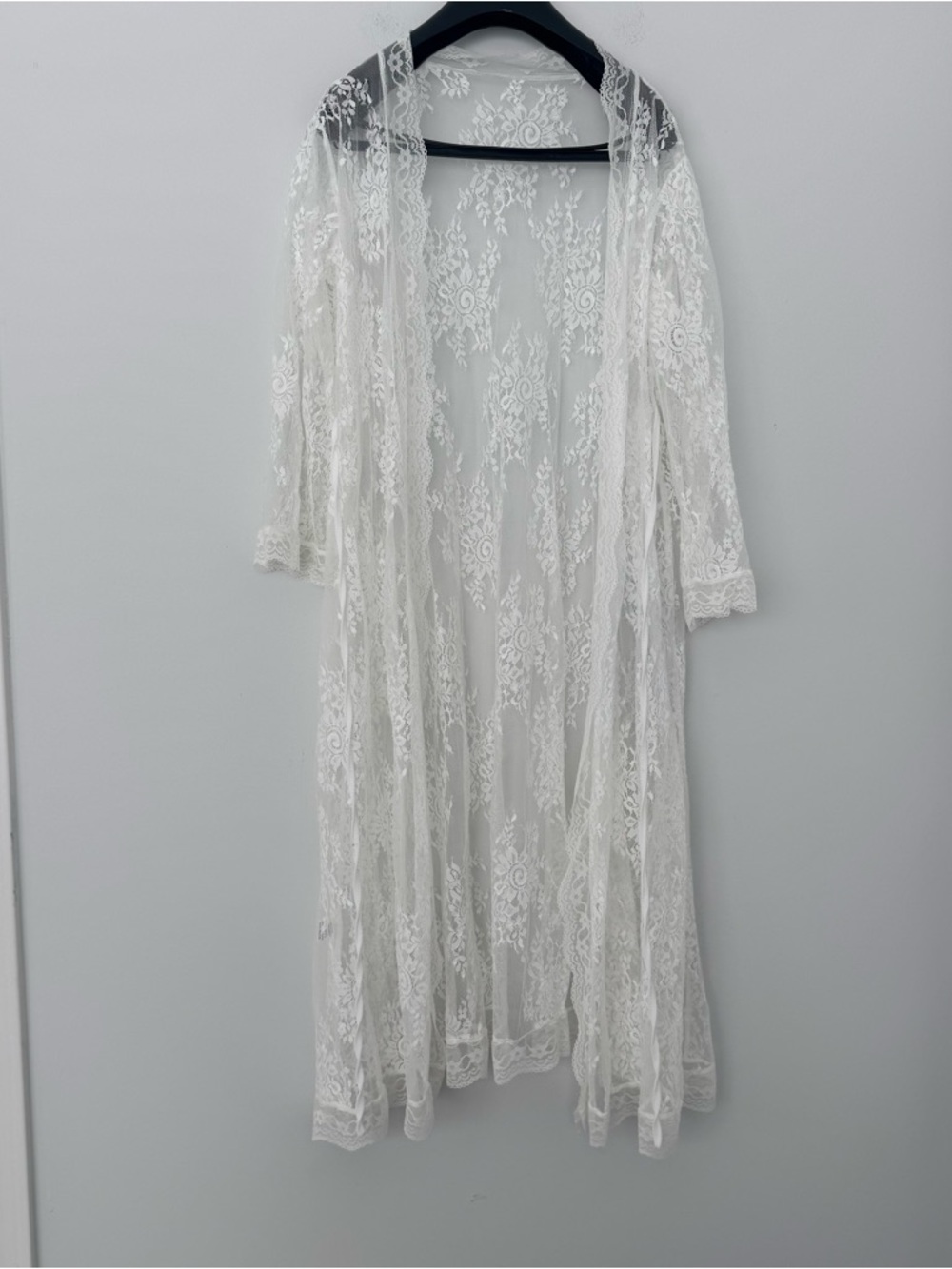 White Floral Lace Duster Kimono Long Cardigan Bridal Robe Festival Boho CoverUp